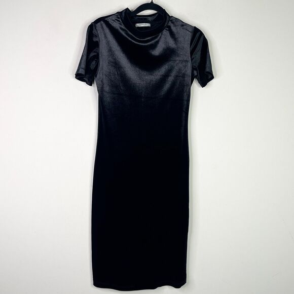 Zara Trafaluc Velour Grunge Goth Mock Neck Short Sleeve Dress Women's Size Small - Picture 1 of 5